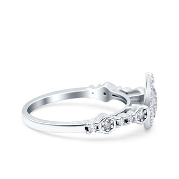 Teardrop Art Deco Ring Pear Wedding Band Round Pave Simulated Cubic Zirconia 925 Sterling Silver (10mm)